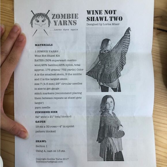 Zombie Yarns Wine Not Shawl Two (yarn and pattern) Knitting Wool Gray Multicolor - Picture 6 of 6